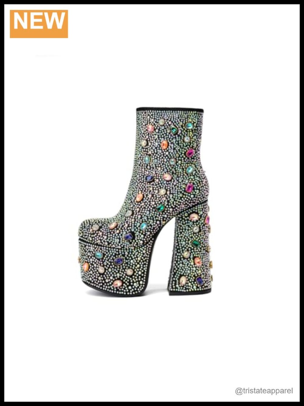 Rhinestone Platform Ankle Boots Chunky Heel Round Toe Sparkly Party Wedding